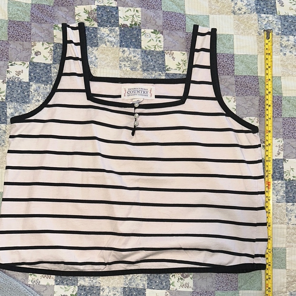 VS Country Quality Cottons Boxy Soft Striped Cottage core style navy / pink Top